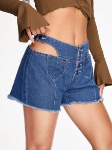 SHEINNeu Cut Out Raw Hem Denim Shorts