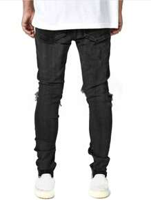 ROMWE MEN Street Life 男士撞色棋盘格印花破洞牛仔裤，学校风 - 黑色 - 查看 2