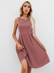 SHEIN Clasi 素色後拉鏈百褶細節洋裝 - 藕粉色 - 查看 4