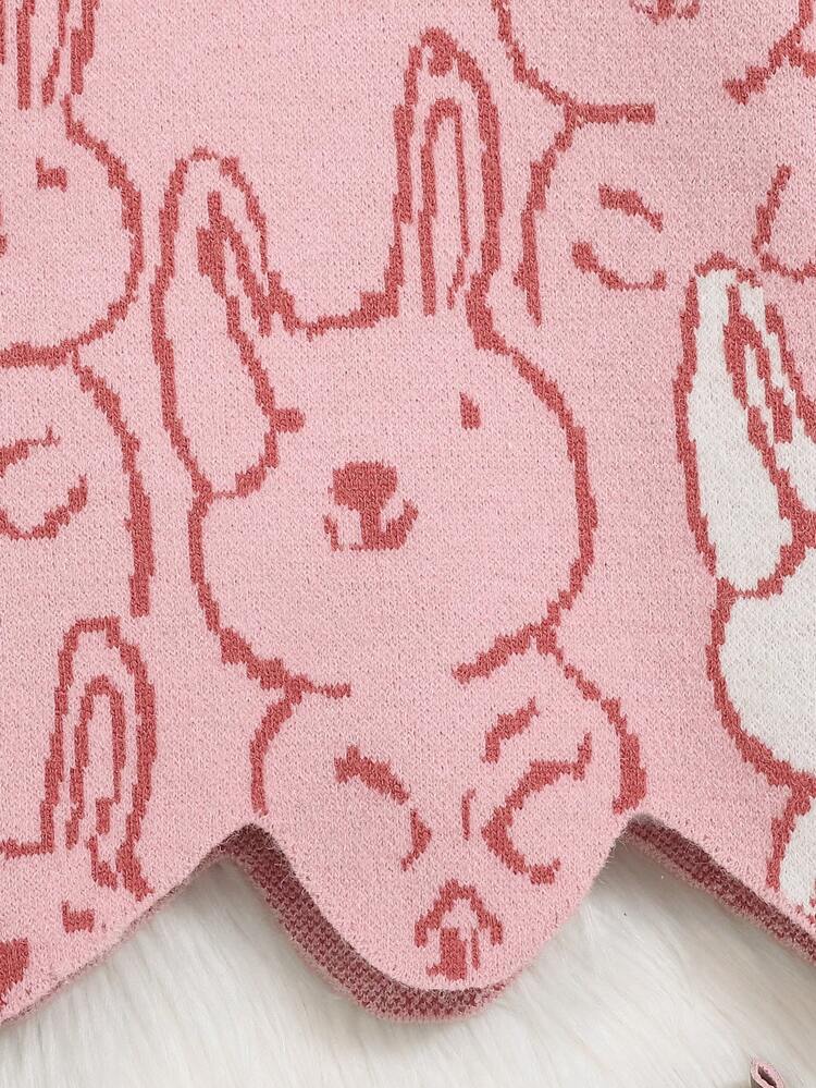 Baby Girl Cartoon Pattern Asymmetrical Hem Sweater