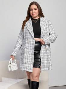 SHEIN Privé 加格紋雙排扣大衣 - 黑與白 - 查看 4