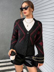 SHEIN Essnce 菱形印花開襟衫 - 彩色 - 查看 1