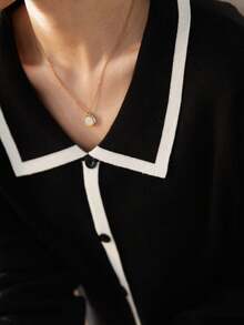 Viền tương phản Nút phía trước Áo len - màu đen - Xem 3