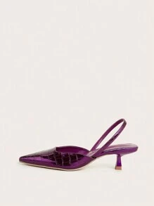 2024新款时尚优雅女士方头后系带芭蕾舞鞋，独特设计，优雅猫跟，派对鞋 - 紫色 - 查看 2