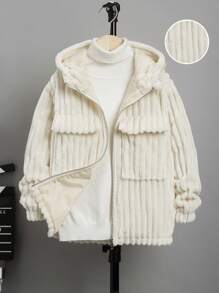 SHEIN Tween Boy 1pc Flap Pocket Hooded Coat - Apricot - View 1