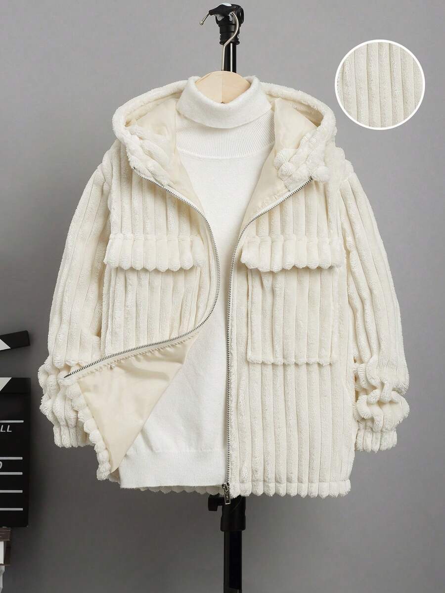 SHEIN Tween Boy 1pc Flap Pocket Hooded Coat - Apricot - View 1