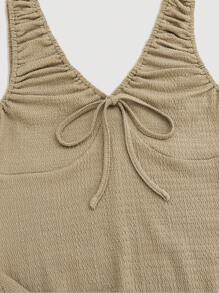 SHEIN MOD 素色前繫帶褶邊洋裝 - 杏色 - 查看 3