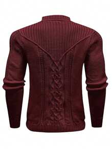 Manfinity Homme Men Solid Cable Knit Sweater - Burgundy - View 2