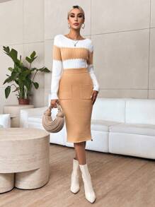 SHEIN Unity Color Block Sweater & Knit Skirt - Multicolor - View 1