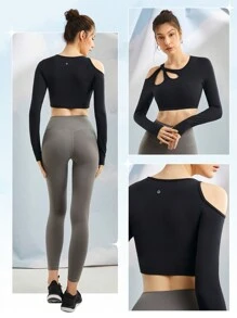 GLOWMODE FeatherFit™ Bold Routine Petal-Shaped Cut-Out Active Top With Thumbhole - Black - View 6