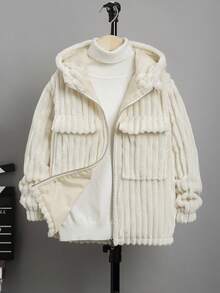 SHEIN Tween Boy 1pc Flap Pocket Hooded Coat - Apricot - View 5