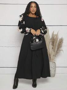 SHEIN CURVE+ Plus Floral Print Belted Dress - Multicolor - View 3