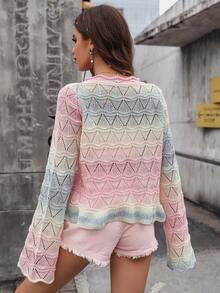 SHEIN Qutie Ombre Tie Front Pointelle Knit Cardigan - Multicolor - View 2