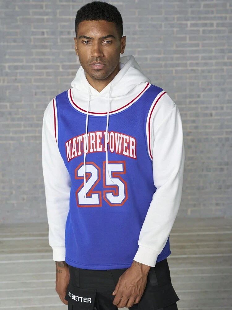 Men Letter Graphic Two Tone Drawstring Sports Sweatshirt Men Sweatshirt