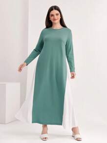 Seusyu 大碼兩色T恤洋裝 - 綠色 - 查看 5