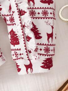 SHEIN Baby Girl Christmas Tree Print Button Front Jumpsuit & Headband - Multicolor - View 4