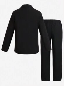 Tween Boy Solid Single Breasted Blazer & Suit Pants - Black - View 2