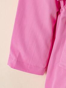 SHEIN 女小童插肩袖腰部抽繩連帽風衣外套 - 玫紅色 - 查看 5