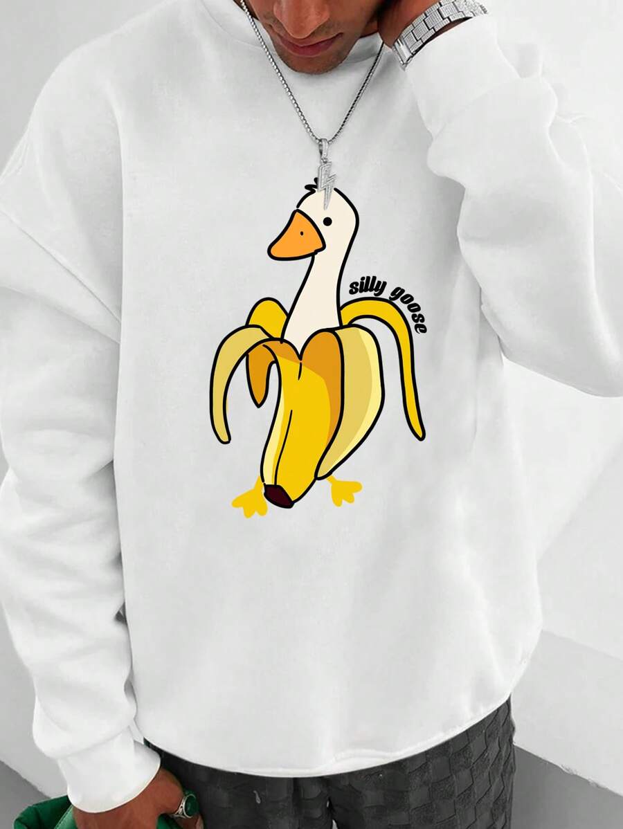 Manfinity Hypemode Men Plus Cartoon Graphic Drop Shoulder Sweatshirt - White - View 1