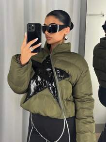 SHEIN ICON Star Print Zip Up Padded Coat - Multicolor - View 6