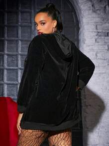 SHEIN SXY 加大码袋鼠口袋抽绳卫衣 - 黑色 - 查看 2