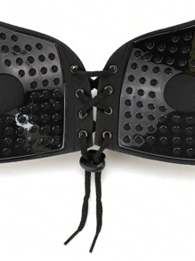 Women Black Fabric Plain Lace Up Strapless Push Up Sticky Bra For Casual Comfy Style