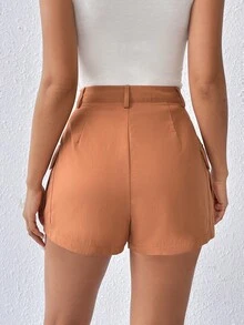 SHEIN LUNE Flap Pocket Side Cargo Shorts Without Belt - Brown - View 2