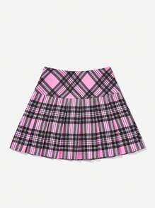 SHEIN EZwear 格紋印花百褶半身裙 - 粉色 - 查看 3