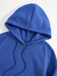 SHEIN EZwear Đồ họa Khẩu hiệu Thả vai Hoodie - Màu xanh lam - Xem 5