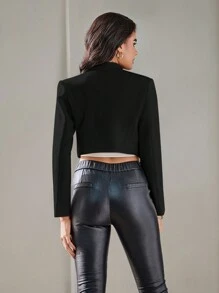 SHEIN Privé 素色開門襟短夾克 - 黑色 - 查看 2