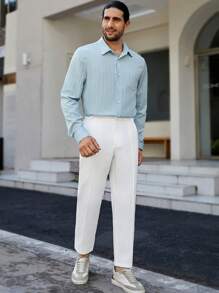 Manfinity RelaxMax 男士纯色斜口袋长裤，时尚纯色工作长白色休闲裤，适合爸爸和丈夫，男朋友的礼物 - 白色 - 查看 3