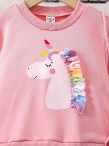 SHEIN 女小童獨角獸印花邊緣拼接衛衣洋裝 - 粉色 - 查看 4