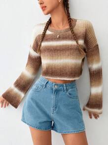 Soleia Ombre Drop Shoulder Crop Sweater - Multicolor - View 7