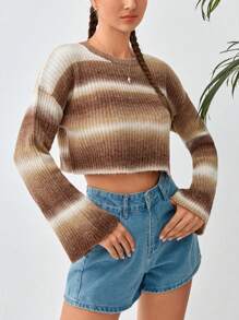 Soleia Ombre Drop Shoulder Crop Sweater - Multicolor - View 5