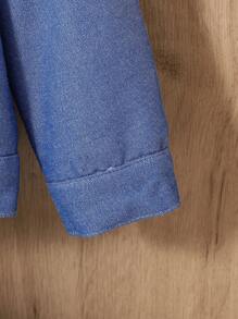 SHEIN Baby Girl Teddy Lined Frill Trim Button Front Denim Effect Jacket - Blue - View 7