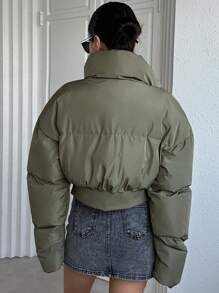 DAZY Áo khoác đệm hở vai có khóa kéo - màu xanh lá - Xem 2