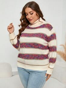 SHEIN LUNE Plus Space Dye Turtleneck Sweater - Multicolor - View 1