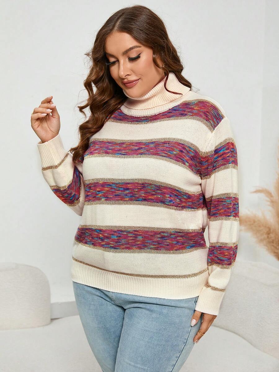 SHEIN LUNE Plus Space Dye Turtleneck Sweater - Multicolor - View 1
