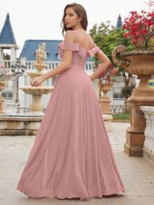 UNITHORSE Cold Shoulder Ruched Bodice Chiffon Bridesmaid Dress Elegant Dress