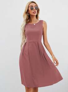 SHEIN Clasi 素色後拉鏈百褶細節洋裝 - 藕粉色 - 查看 5