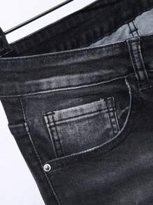 Manfinity Roghcode Pantalones vaqueros largos de corte slim, lisos, de algodón, con gráfico de letras, desgastados y deshilachados, de color gris oscuro, para hombres como regalo para esposo o novio - Negro - Ver 5