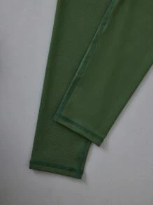 SHEIN Tween Girl Striped Print Contrast Binding Sports Leggings - Green - View 3