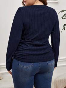 SHEIN LUNE 側邊大碼抽繩T恤 - 藏蓝色 - 查看 2