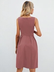 SHEIN Clasi 素色後拉鏈百褶細節洋裝 - 藕粉色 - 查看 2