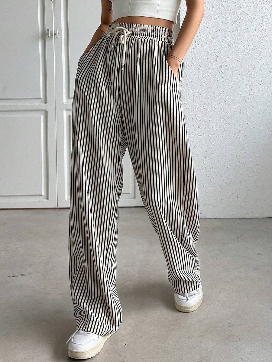 DAZY Striped Print Drawstring Waist Wide Leg Pants