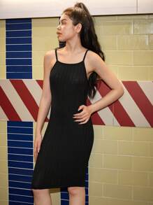 SHEIN Teen Girl Letter Graphic Cami Dress & Super Crop Hoodie - Multicolor - View 3