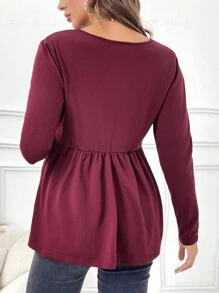 SHEIN Maternity Solid Wrap Nursing Detail Babydoll Tee - Burgundy - View 2