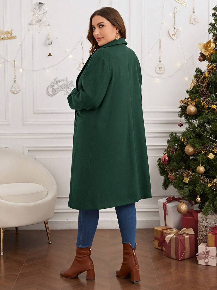 SHEIN LUNE Plus Manteau Col À Revers À Poche - Vert - Voir 4