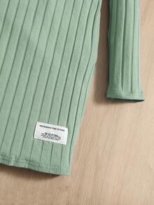 SHEIN Đầm Cổ Giả Họa Tiết Chữ Cô Gái Trẻ - màu xanh lá - Xem 3