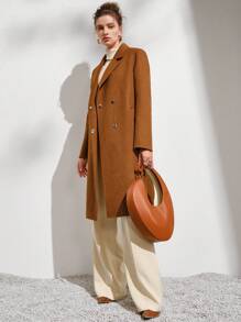 Anewsta Lapel Collar Single Button Overcoat - Mocha Brown - View 7
